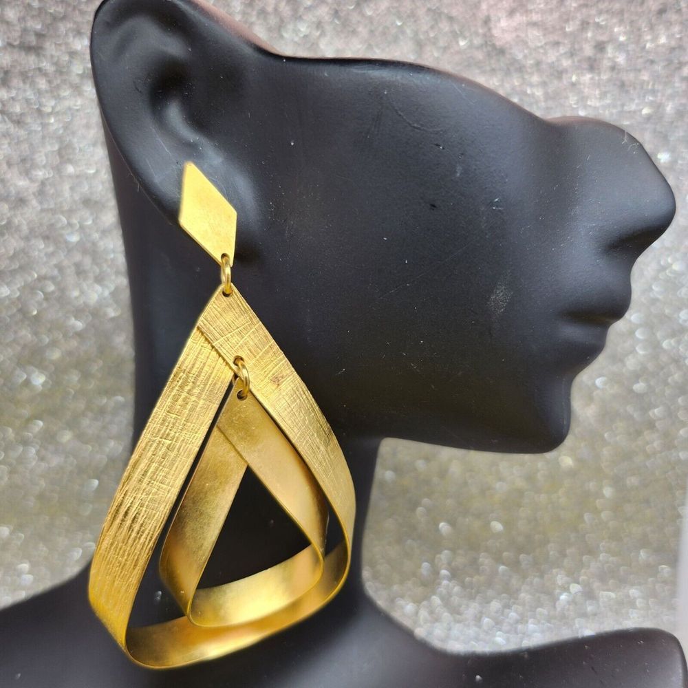 Gold Tone Citrine Geometric Statement‎ Earrings